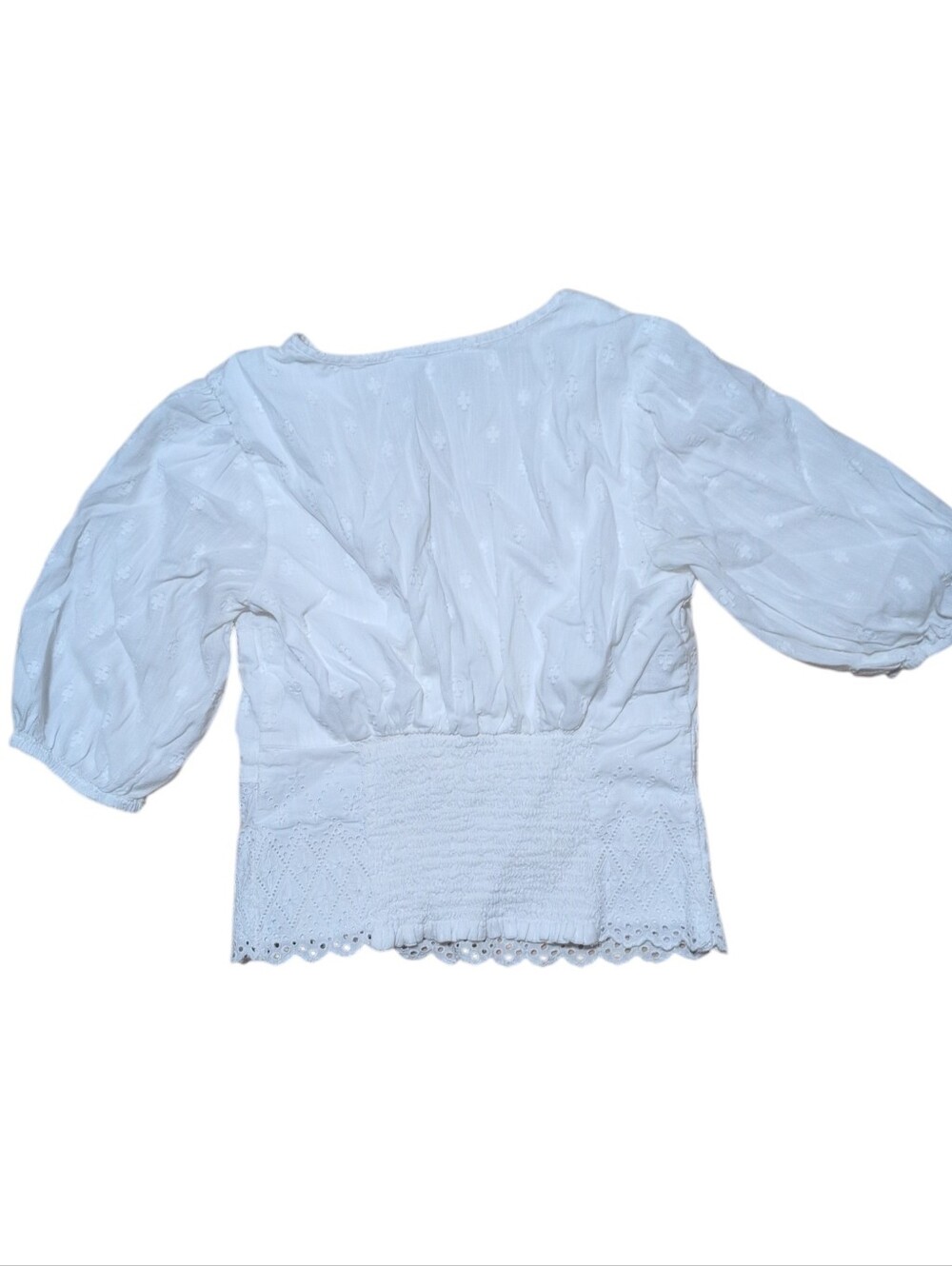 A&F White Eyelet Puff Sleeve Peplum Boho Blouse Small - Picture 2 of 5